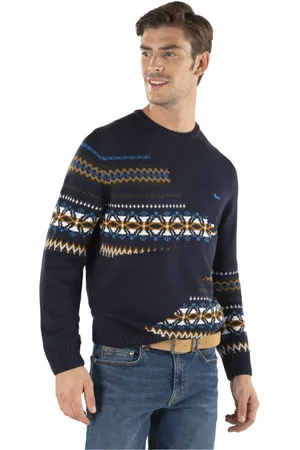 HARMONT&BLAINE Sweathshirts & Hoodies, Herre, Flerfarvet, S, Bomuld, Blå Multifarvet Flet Crewneck Sweater