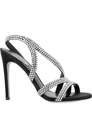 RENE CAOVILLA Sko, Dame, Sort, 37 EU, Satin, Krystal Sandal Sort Høj Hæl