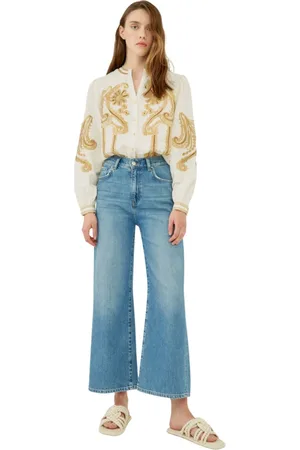 Silvian Heach Jeans, Dame, Blå, W25, Bomuld, Flare High-Waisted Cropped Jeans