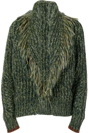 SKILLS & GENES Strik, Dame, Grøn, M, Dyb V-hals Frynsestrik Cardigan