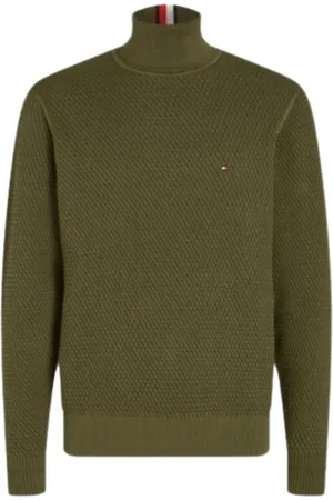 Tommy Hilfiger Strik, Herre, Grøn, XL, Uld, 2 Tone Roll Neck Sweater