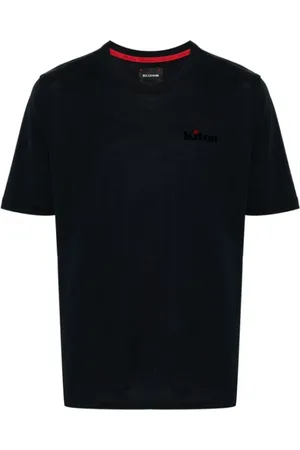 Kiton Top, Herre, Blå, L, Bomuld, Midnight Flocked Logo T-Shirt