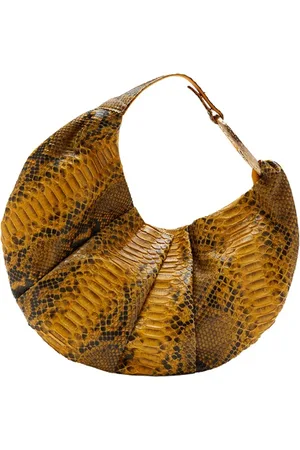 Silvano Biagini Taske, Dame, Gul, ONE SIZE, Uld, Gul Python Skuldertaske med Messing Tilbehør