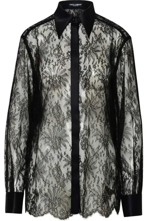 Dolce & Gabbana Bluser & Skjorter, Dame, Sort, S, Satin, Chantilly Blonde Skjorte med Silkesatin Detaljer