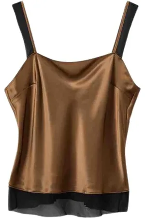 THE GARMENT Top, Dame, Brun, M, Silketop med gennemsigtig kant