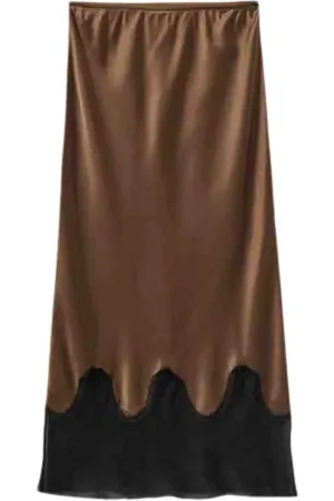 THE GARMENT Nederdel, Dame, Brun, 2XS, Bronze Silke Midi Nederdel med Trim
