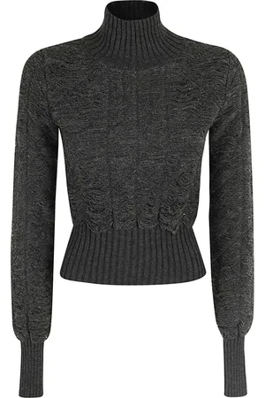 Maison Margiela Strik, Dame, Grå, XS, Uld, Stilfuld Pullover Sweater