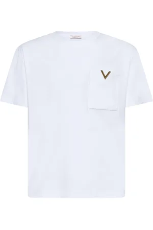 VALENTINO Top, Herre, Hvid, S, Bomuld, Hvid T-shirt med V-logo plakette
