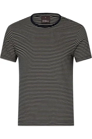 Oscar Jacobson Top, Herre, Sort, XL, Bomuld, Stribet Slim Fit T-shirt