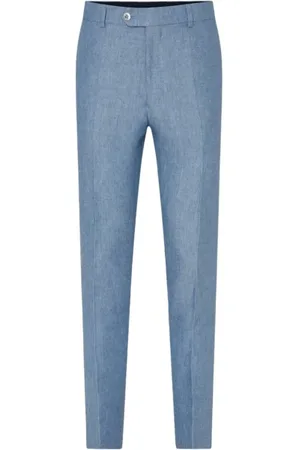 Oscar Jacobson Bukser, Herre, Blå, 3XL, Linned, Slim Fit Linnedbukser Blå