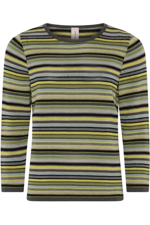 Skovhuus Strik, Dame, Grøn, M, Uld, Stribet 3/4 Ærme Pullover Bluse Oasis