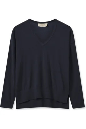 Mos Mosh Strik, Dame, Blå, S, Bomuld, V-Neck Striktrøje i Marineblå