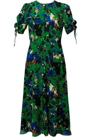 Erdem Kjole, Dame, Flerfarvet, M, Grøn Blomstret Midi Kjole