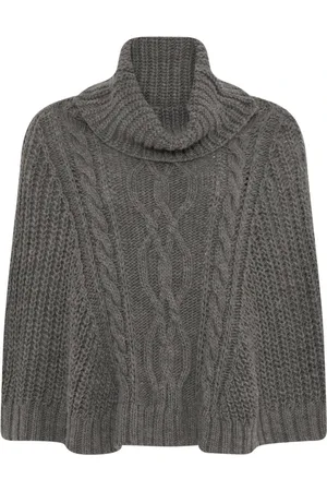 Skovhuus Strik, Dame, Brun, M, Uld, Hasselnød Høj Rullekrave Poncho Kape