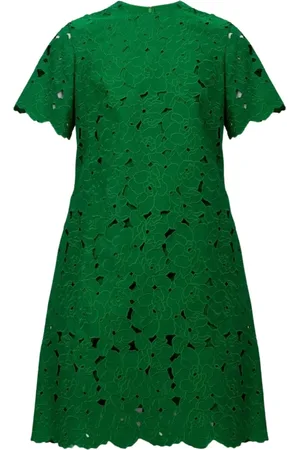 Erdem Kjole, Dame, Grøn, L, Bomuld, Grøn Blomstret Broderet Minikjole