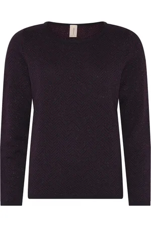 Skovhuus Strik, Dame, Lilla, S, Bomuld, Zig Zag Mønstret Pullover Bluse Mørklilla