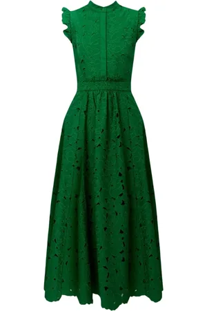Erdem Kjole, Dame, Grøn, M, Bomuld, Grøn Blomstret Midi Kjole