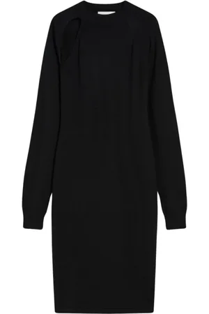 Sportmax Kjole, Dame, Sort, S, Uld, Elegant Uld Silke Kjole med Cut-Out Detalje