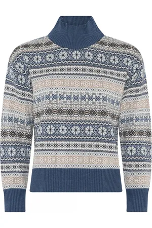 Skovhuus Strik, Dame, Flerfarvet, XL, Blå Jacquard Turtleneck Pullover Bluse