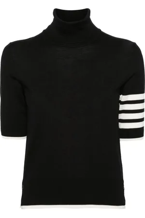 Thom Browne Strik, Dame, Sort, 2XS, Stribet Kortærmet Jumper