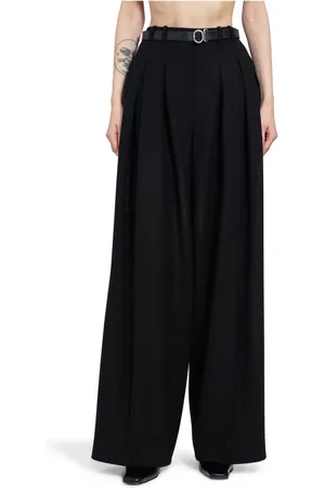 Jil Sander Bukser, Dame, Sort, M, Uld, Højtaljede viddebenede uldbukser