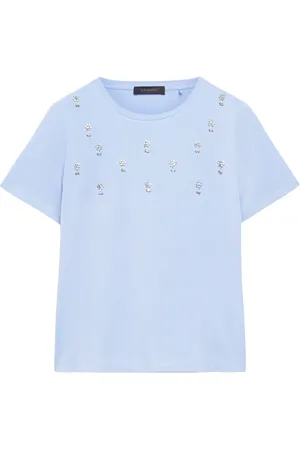 Elena Miro Top, Dame, Blå, L, Blomstret broderet T-shirt