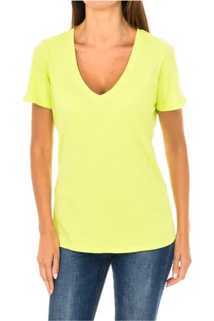 Emporio Armani Top, Dame, Gul, L, Bomuld, Kortærmet V-hals T-shirt