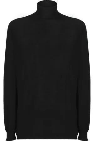 Rick Owens Strik, Herre, Sort, L, Uld, Sort Uld Turtleneck Sweater