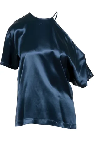 ERIKA CAVALLINI Top, Dame, Blå, S, Satin, Blå Satinskjorte med Rund Halsudskæring