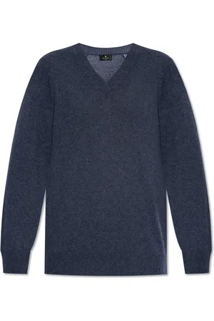 Etro Strik, Dame, Blå, XS, Cashmere, V-hals sweater