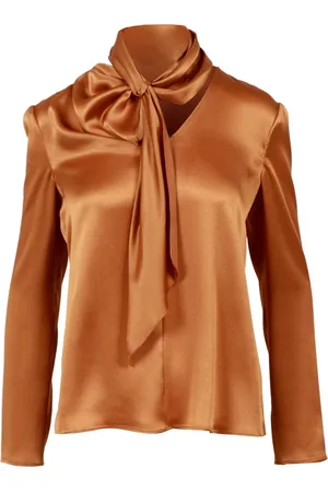 Alberta Ferretti Bluser & Skjorter, Dame, Brun, S, Bronze Silke V-Hals Bluse