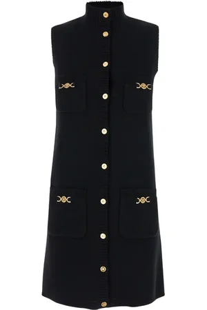 VERSACE Kjole, Dame, Sort, 2XS, Uld, Sort Mini Kjole Juvel Knap Lukning