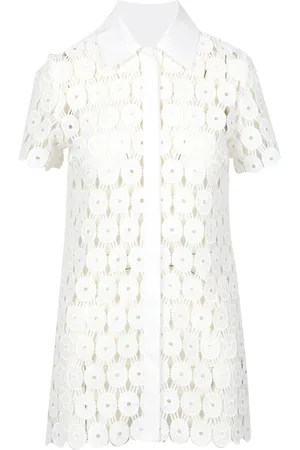ERIKA CAVALLINI Bluser & Skjorter, Dame, Hvid, S, Bomuld, Hvid Bomuld Macrame Spids Krave Bluse