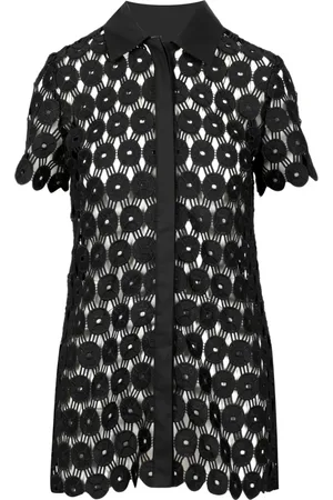 ERIKA CAVALLINI Kjole, Dame, Sort, M, Bomuld, Sort Macrame Spids Krave Kort Ærme
