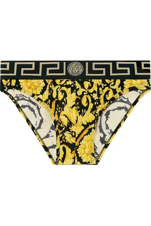 VERSACE Undertøj, Herre, Gul, XL, Bomuld, Stretch Bomuldsslip med Barocco Print