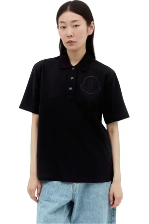 Moncler Top, Dame, Sort, S, Bomuld, Logo Patch Polo Shirt