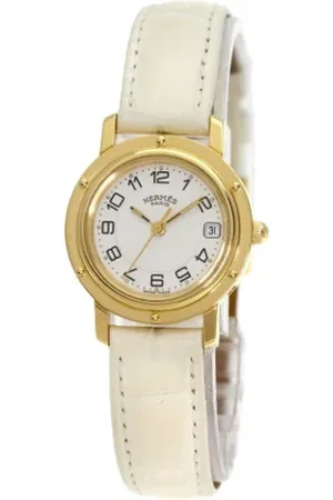 Hermès Pre-owned, Dame, Hvid, ONE SIZE, Uld, Pre-owned Farvet Guld watches