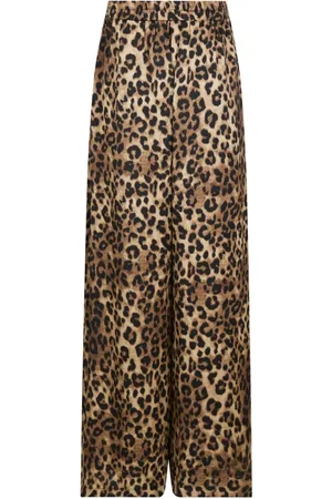 Neo Noir Bukser, Dame, Brun, S, Satin, Leopard Print Wide Leg Satin Bukser