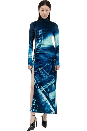 Jean Paul Gaultier Kjole, Dame, Blå, XS, Polyester, Velour Samlet Kjole Mode Fiktion Samling