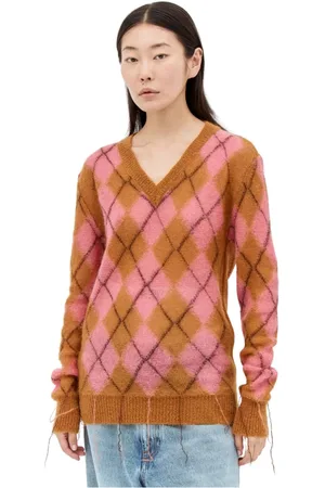 Marni Strik, Dame, Flerfarvet, 2XS, Uld, Argyle Uld Sweater