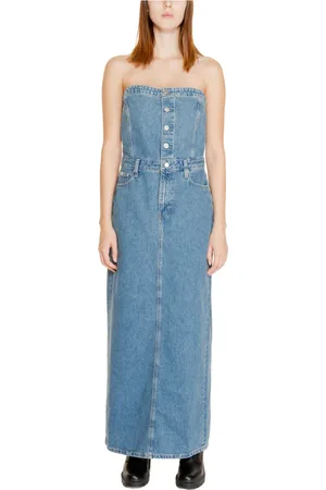 Calvin Klein Kjole, Dame, Blå, S, Bomuld, Maxi Kjole Efterår/Vinter Kollektion