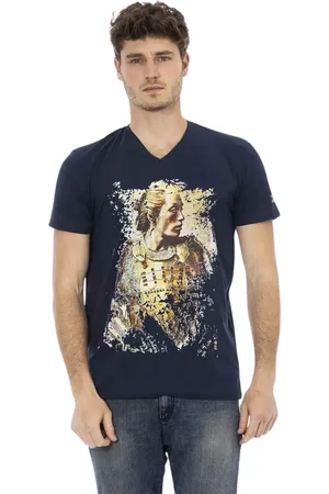 Trussardi Top, Herre, Blå, S, Uld, Stilfuldt Blåt V-hals T-shirt
