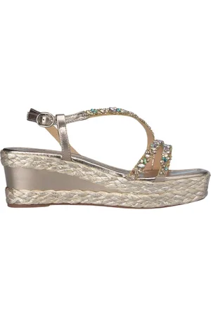 Alma en Pena Sko, Dame, Gul, 36 EU, Læder, Multifarvet kile sandal med pyntestropper
