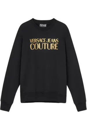 VERSACE Sweathshirts & Hoodies, Herre, Sort, XS, Uld, Sort Guld Børstet Sweater