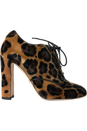 Dolce & Gabbana Sko, Dame, Brun, 35 EU, Læder, Leopard Lace-Up Ankelstøvler