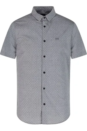 Armani Exchange Skjorte, Herre, Grå, XS, Bomuld, Grå kortærmet skjorte mikromønster