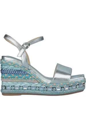 Alma en Pena Sko, Dame, Blå, 39 EU, Læder, Rhinestone Wedge Sandal med Fletdetaljer