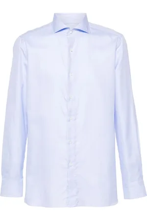 LUIGI BORRELLI NAPOLI Skjorte, Herre, Blå, 3XL, Bomuld, Italiensk bomuldsskjorte, 100% bomuld