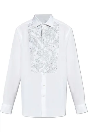Etro Skjorte, Herre, Hvid, 3XL, Bomuld, Skjorte med blomstermotiv