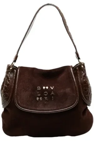 Bvlgari Pre-owned, Dame, Brun, ONE SIZE, Uld, Pre-owned Stof skuldertasker